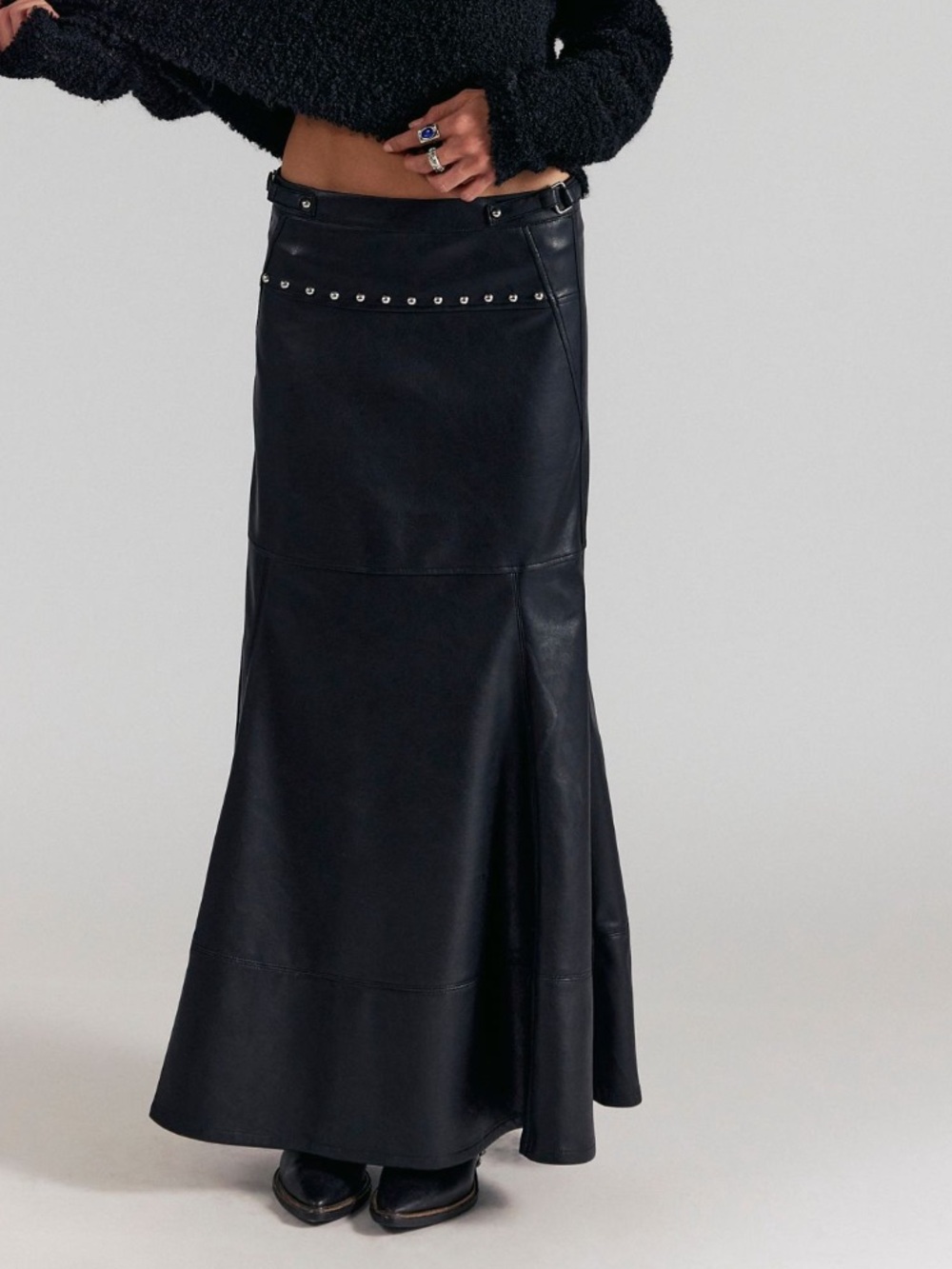 We The Free People Heart Of Stone Vegan Studded Edgy Trumpet Maxi Skirt 2